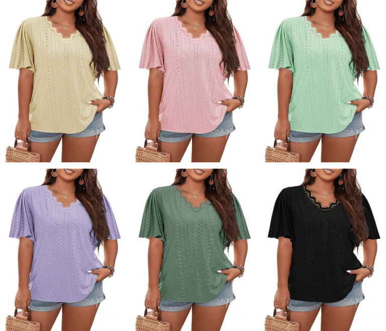 HDLTE Women’s Plus Size V-Neck Lace Bell-Sleeve Crotchet Blouses!