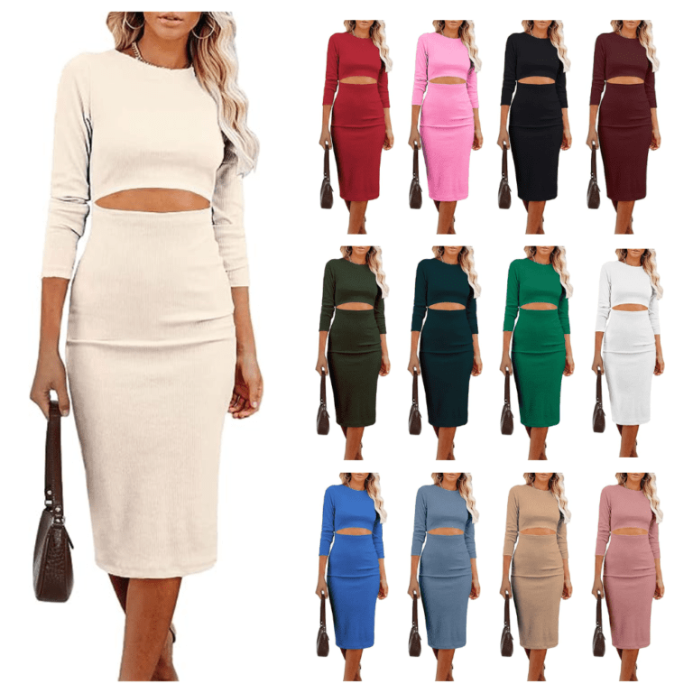 PRETTYGARDEN Long Sleeve Ribbed Knit Cut-Out Pencil Dress!