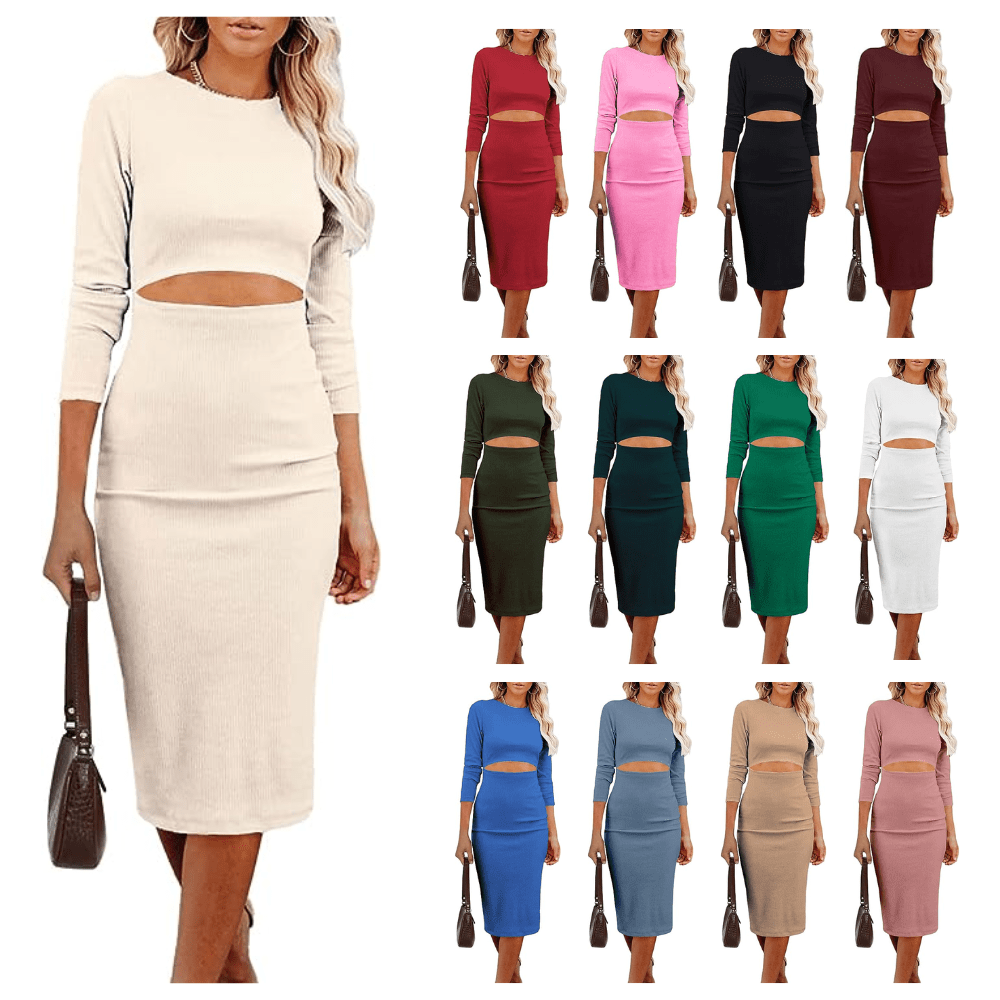 PRETTYGARDEN Long Sleeve Ribbed Knit Cut-Out Pencil Dress!