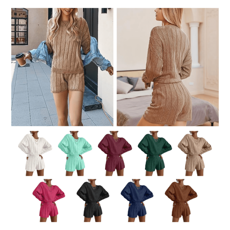 Ekouaer Women’s 2-Piece Ribbed Long Sleeve Top & Shorts Set!