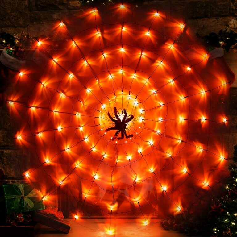Kemooie 4.92 Ft Light Up Giant Spider Web with Spider!