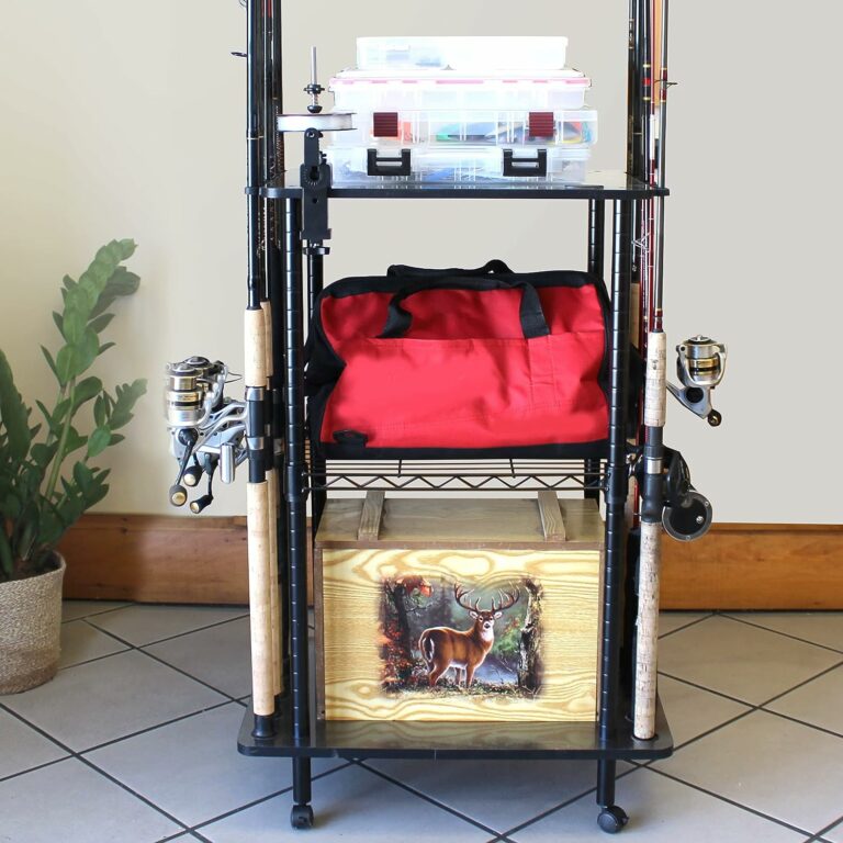Rush Creek Creations 12 Fishing Rod Tackle Cart – 5 Minute Assembly, Black (40-0001)