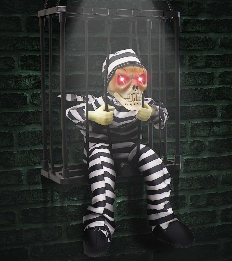 Sago Brothers Animated Hanging Scary Skull Cage Prisoner!