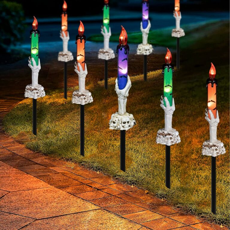 Dazzle Bright 5-Pack of Light Up Skeleton Candle-Holding Hands with Stakes!