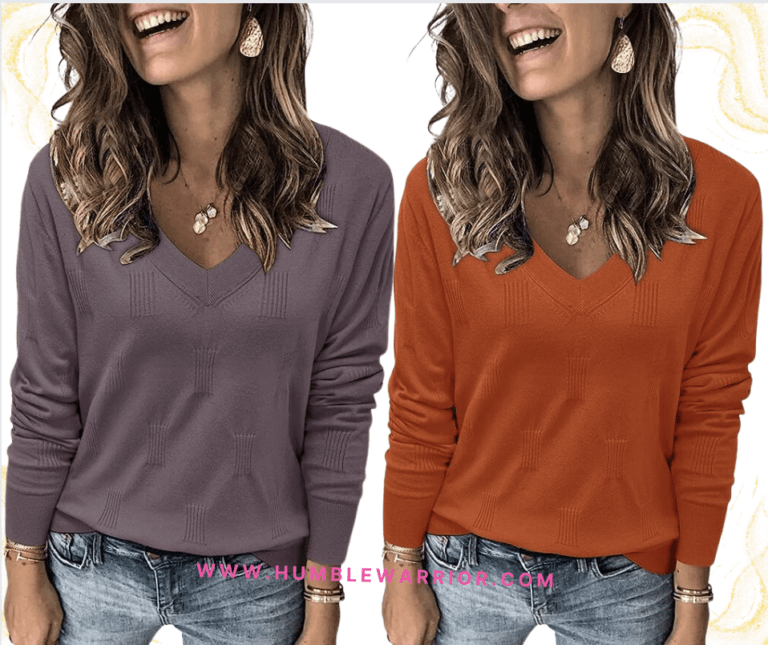 Arach&Cloz Women’s V-Neck Long Sleeve Knitted Pullover Top!
