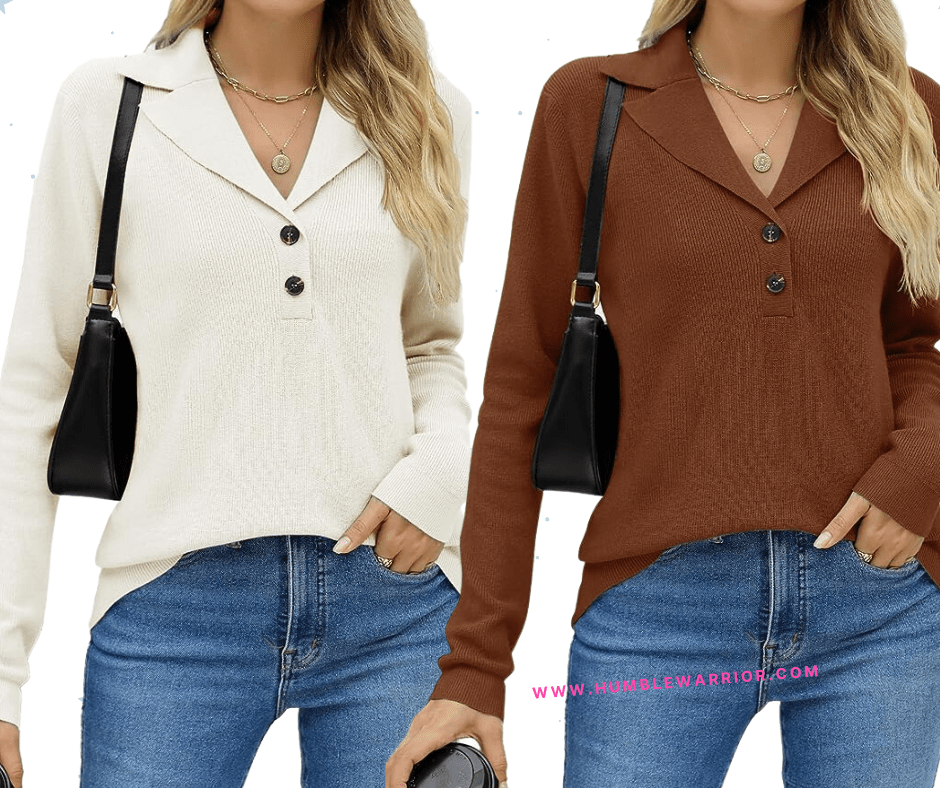 LOMO V-Neck Collared Long Sleeve Pullover Sweater!