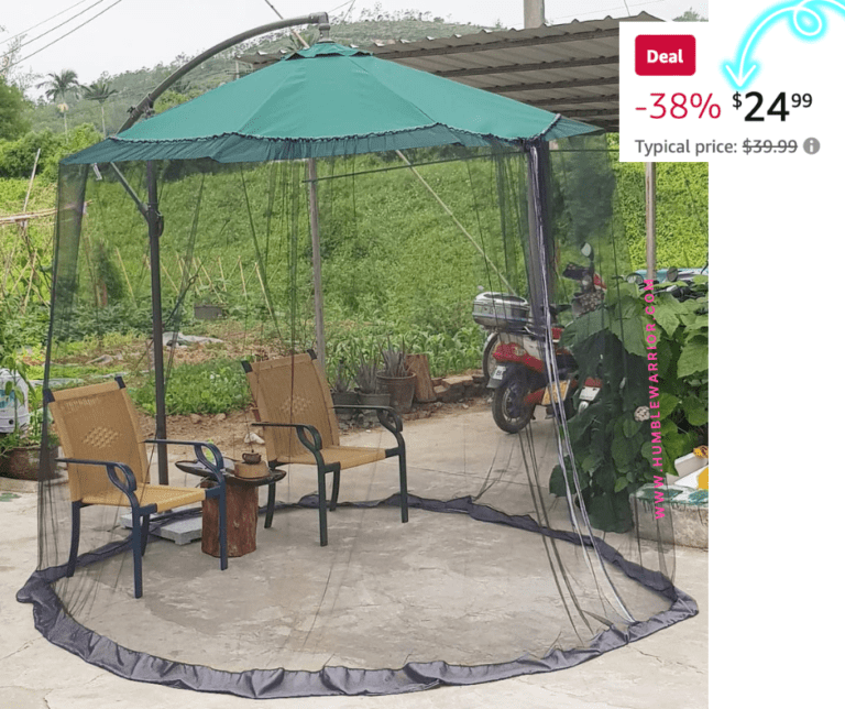 DINHAND Black Patio Umbrella Netting with a Double Zipper Screen Door!