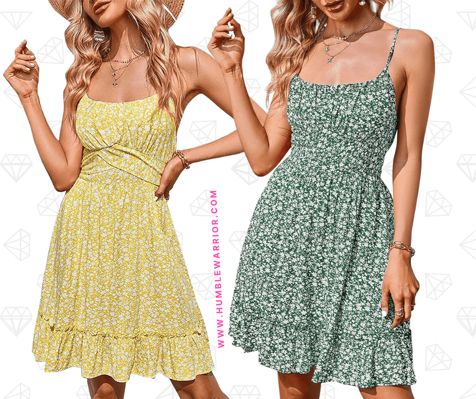 LAISHEN Women’s Spaghetti Strap Floral Ruffled Sundress!