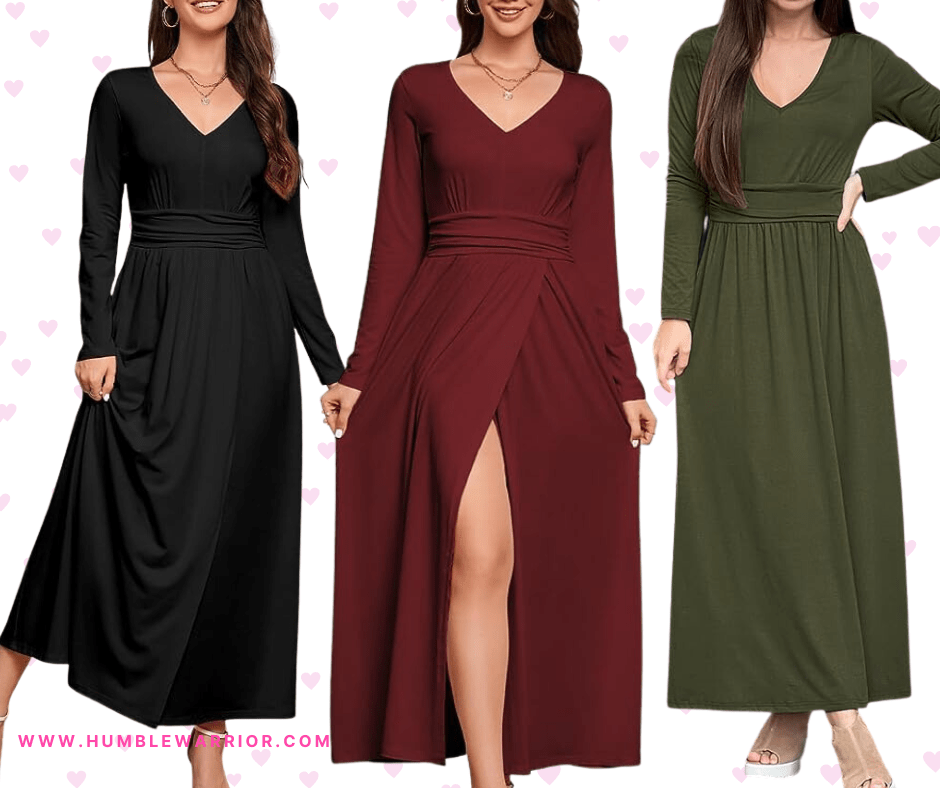 ULTRANICE V-Neck Long Sleeve Slit Maxi Dress with Pockets!