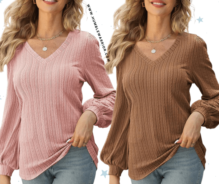 Besshopie V-Neck Wheat-Knit Pullover with Puff Sleeves!