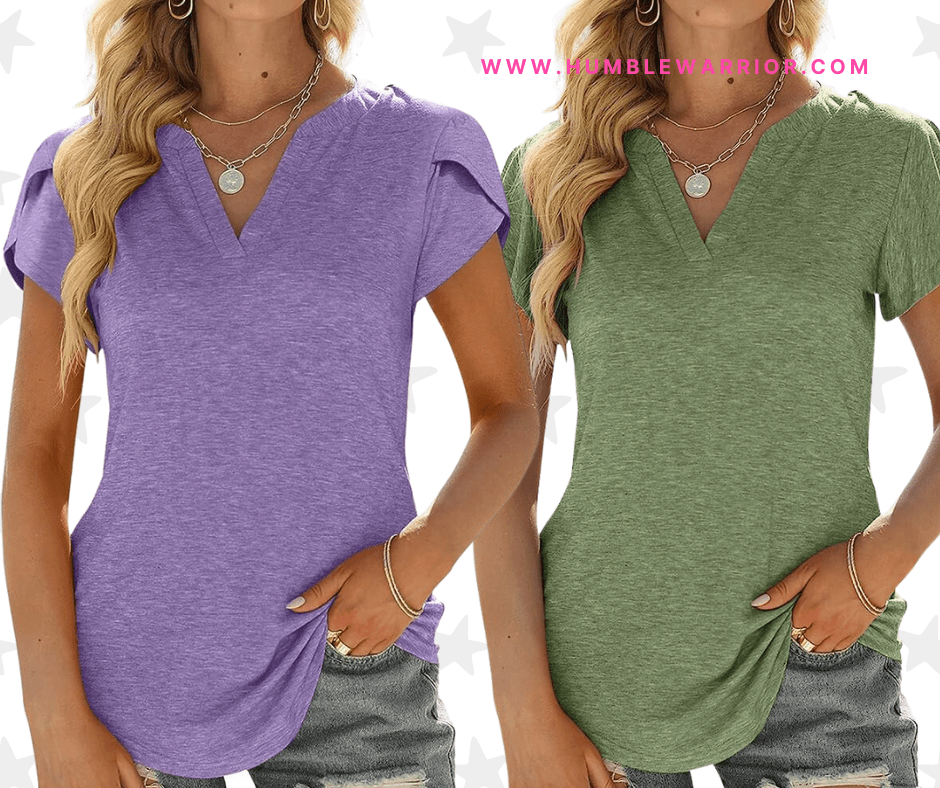 ALIMASHA V-Neck Ruffle Short Sleeve Top!