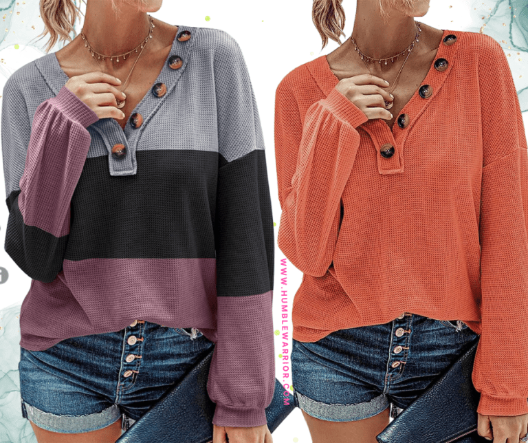 BTFBM Women’s Waffle Knit V-Neck Loose Lightweight Pullover!