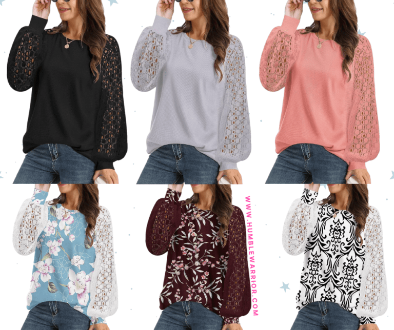 YESNO Women’s Hollow-Cut Lace Long-Sleeve Loose Knit Tops!
