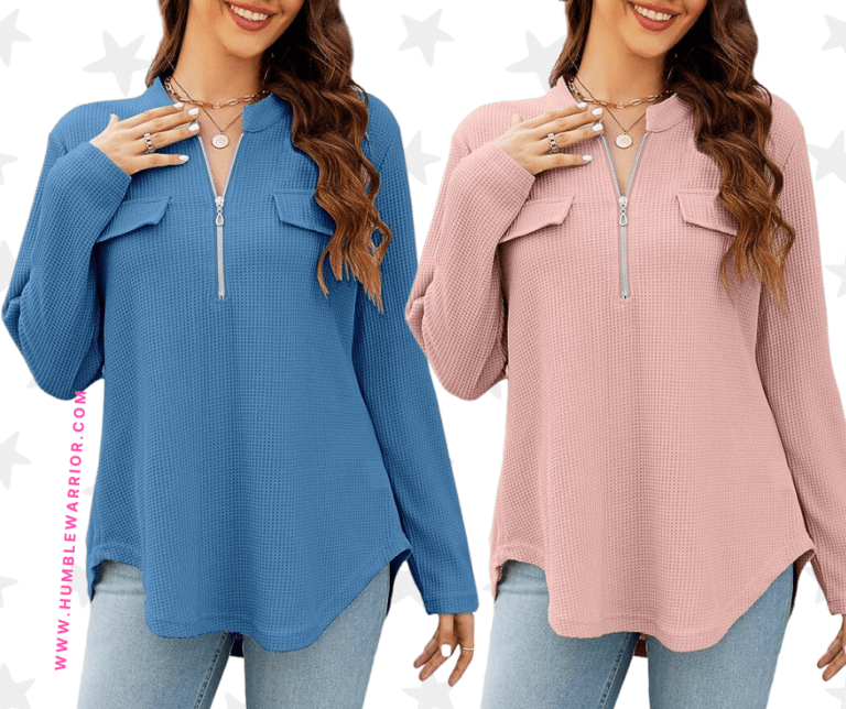 Namatime Women’s Waffle Knit Long Sleeve 1/4 Zipper Pullover Sweater!