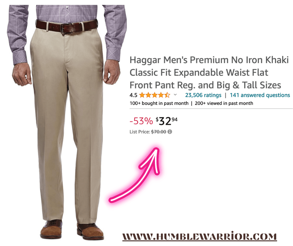 Haggar Men’s Premium No Iron Khaki Classic Fit Expandable Waist Flat Front Pant