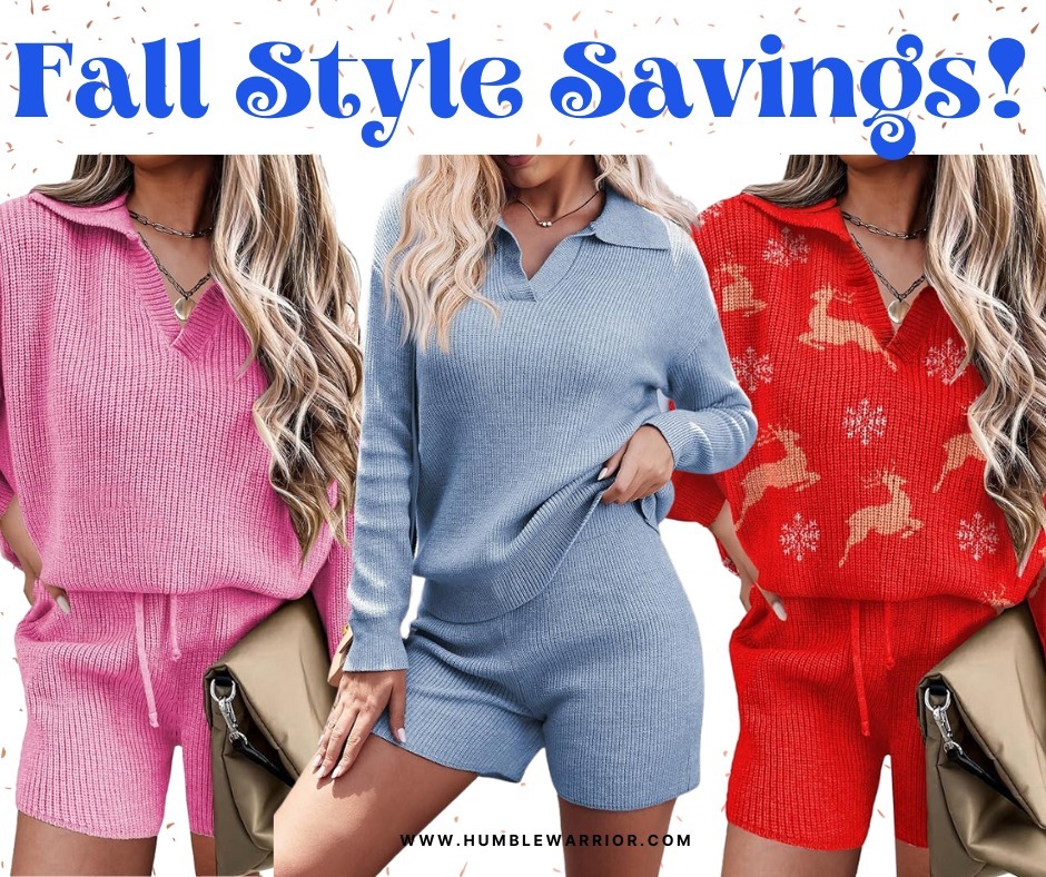 Ekouaer 2-Piece Knit V-Neck Long Sleeve Top + Shorts Set!