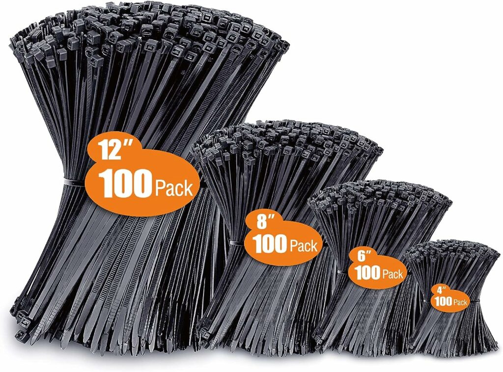 4.7⭐️ Huge 400 Pack of UV Resistant Zip Ties in Assorted Sizes (4”+6”+8”+12”)
