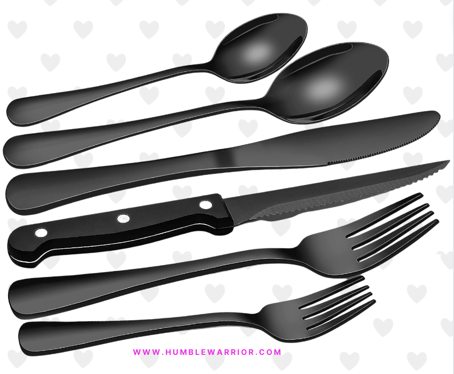 EWFEN 24-Piece Set of Black Stainless Steel Silverware!