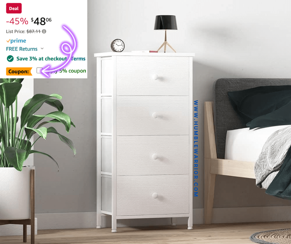 KAI-ROAD White Frabic 4-Drawer Dresser!