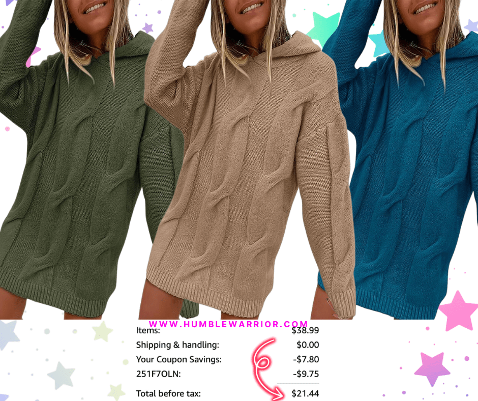 KIRUNDO Oversized Cable Knit Chunky Hooded Sweater Dress!