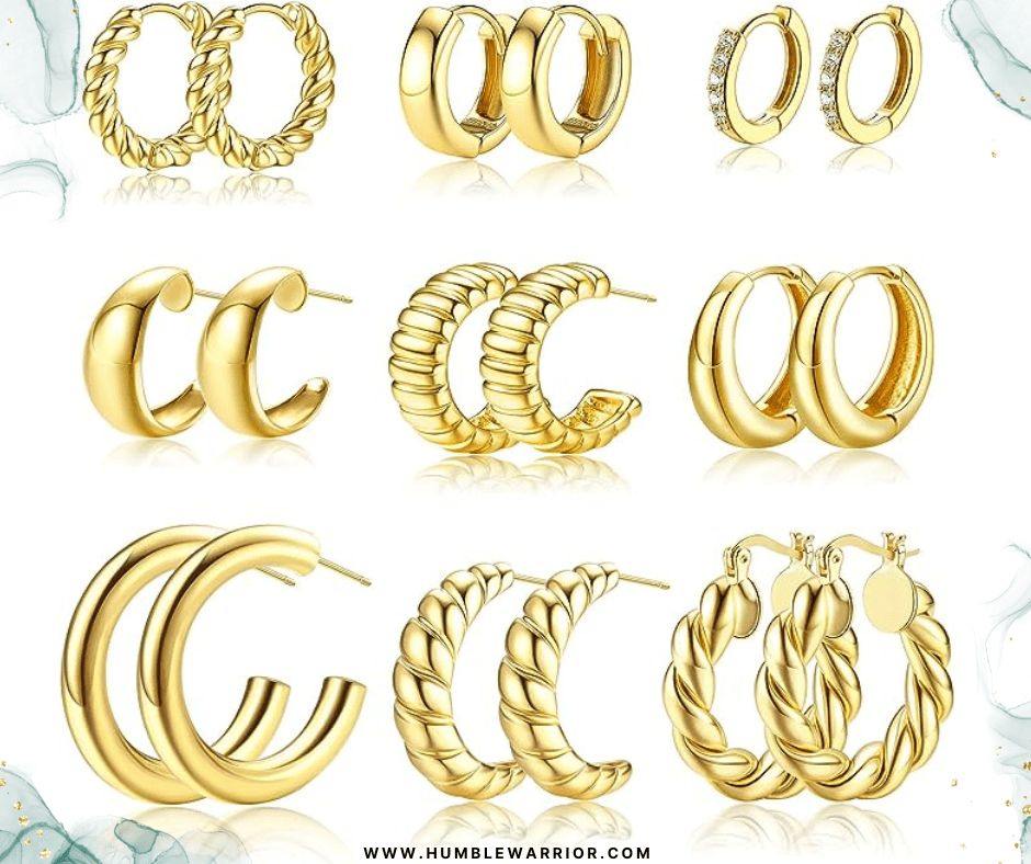 KRFY 9-Pairs of Hypoallergenic 14k Gold Plated Hoop Earrings!