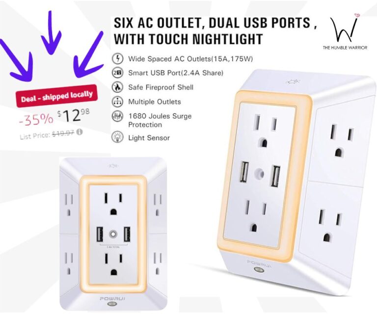 6-Outlet Extender with Night Light and USB Charging Ports