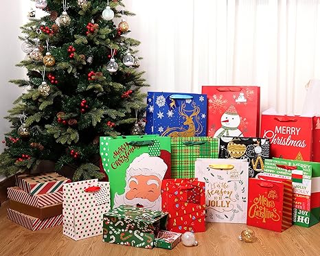 Giiffu Shiny Christmas Gift Bags Set