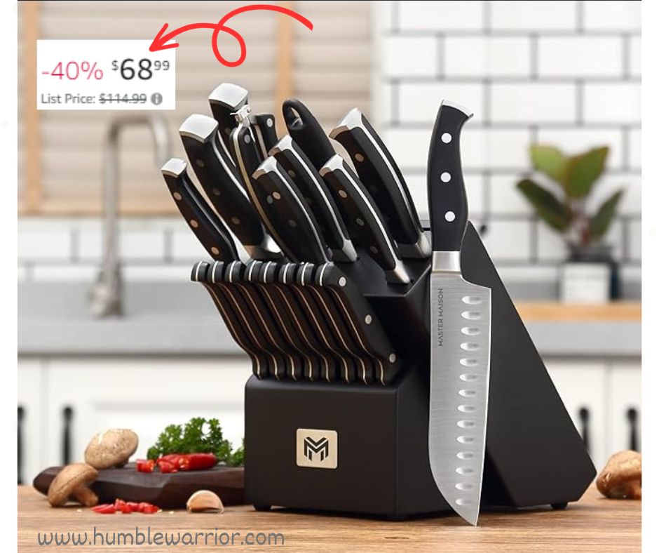 19 Piece Kitchen Knife Set with Wooden Knife Block