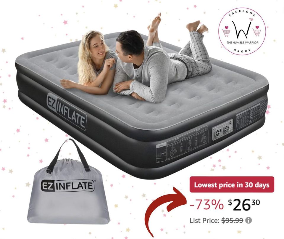 QUEEN sized EZ INFLATE Double High Luxury Air Mattress with Built in Pump