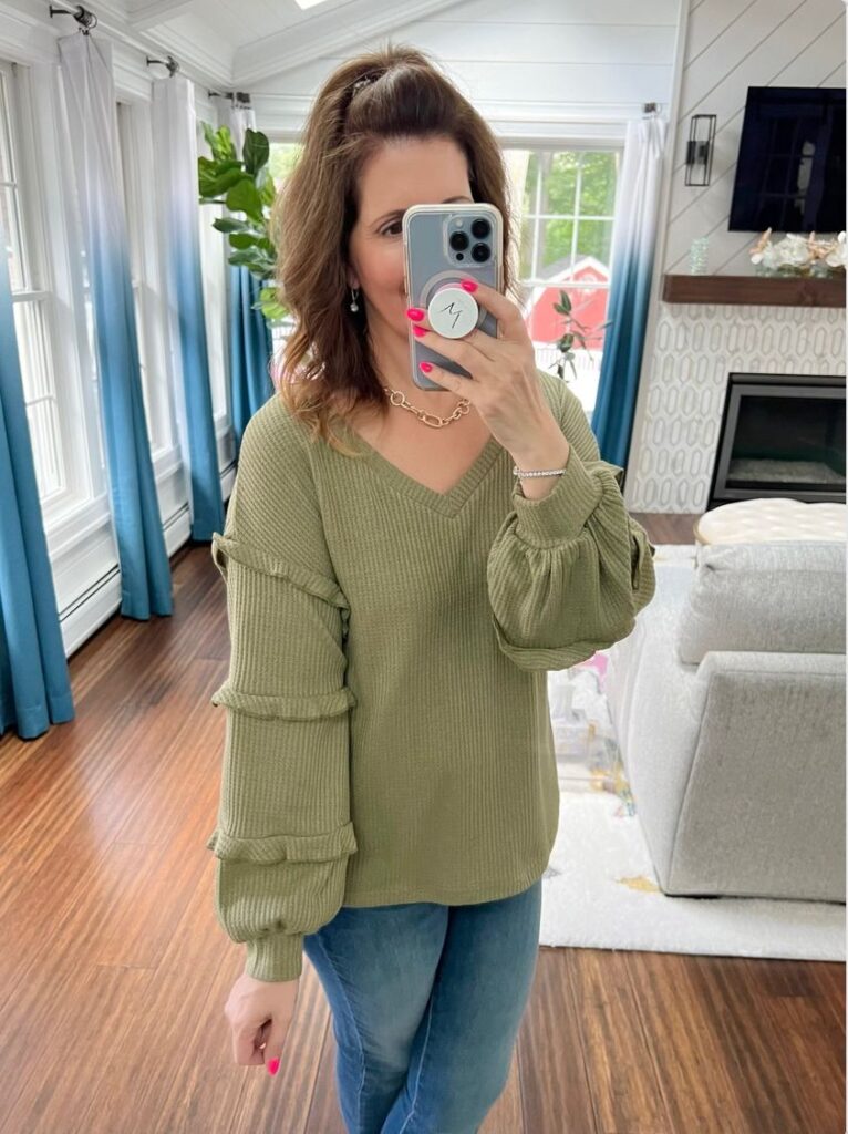 BTFBM Women’s V Neck Long Sleeve Blouse Loose Fit Tunics Ruffles Off Shoulder
