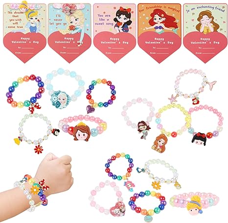 30 Pack of Princess Rainbow Bracelets and Valentine’s Day Cards