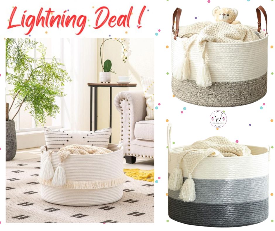 Large Cotton Woven Storage Basket with Handles!