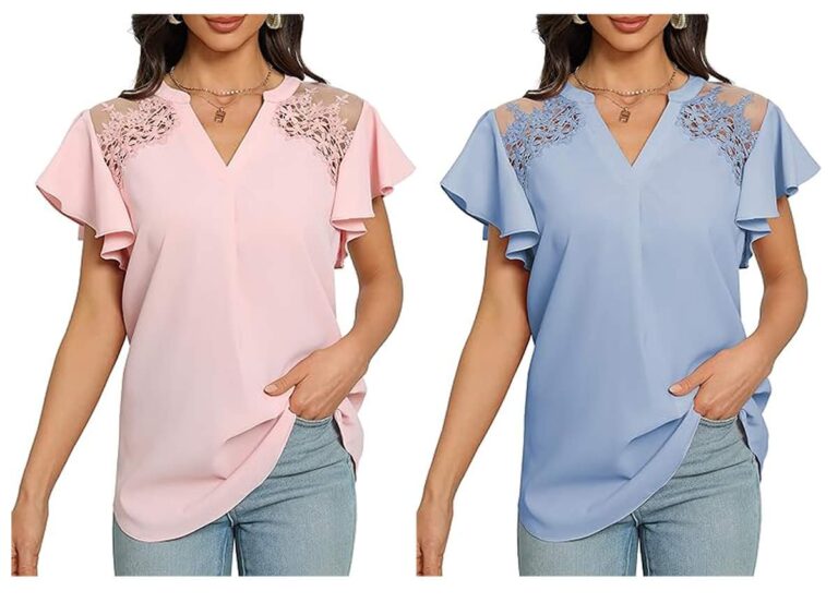 Beautiful V-Neck Ruffle Short Sleeve Top!