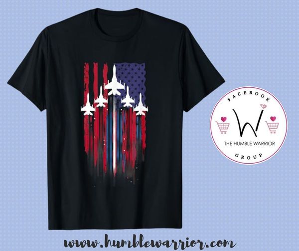 Fighter Jet Airplane American Flag T-shirt