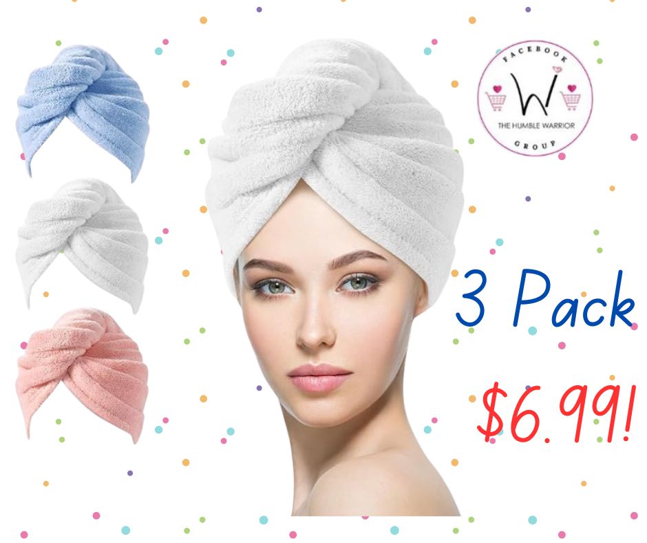 Pack of 3 Microfiber Hair Turban Towel Wraps!