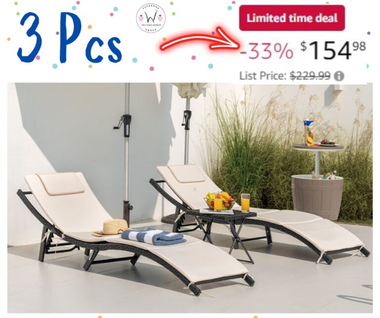 3 Pieces Cushioned Patio Folding Chaise Lounge with Folding Table Set!