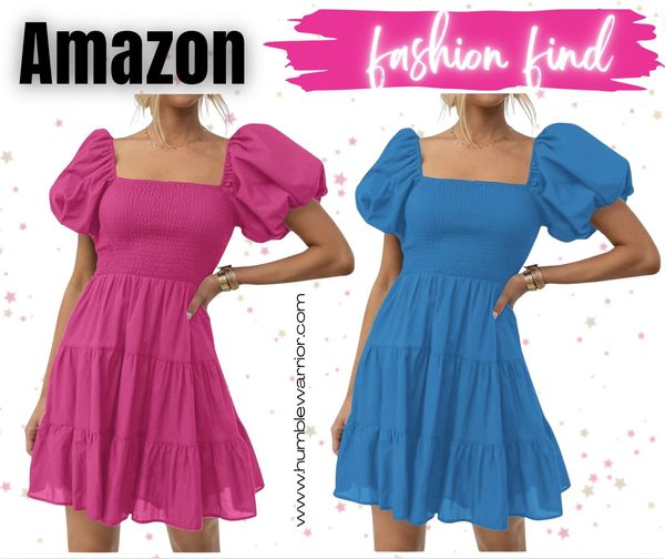 ZESICA square neck puff sleeve dress