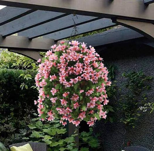 gorgeous hanging basket of faux flowers