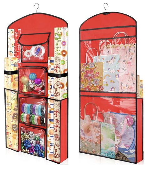 hanging wrapping paper organizer