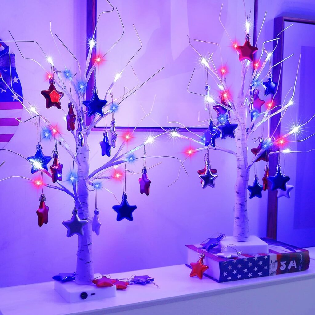 set of 2 4th of July Birch Trees