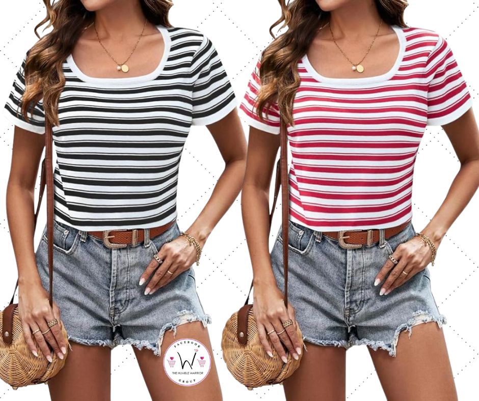 Angashion Square Neck Short Sleeve Tops!!