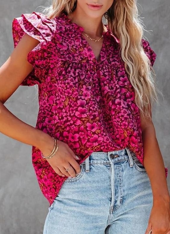 V-Neck Ruffle Short Sleeve Top form SHEWIN!