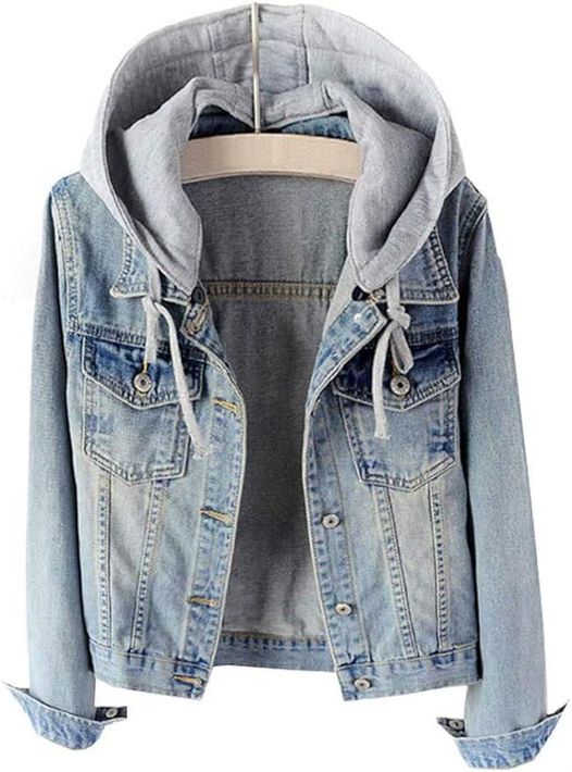 LifeShe Women’s Casual Detachable Hoodie Denim Jacket