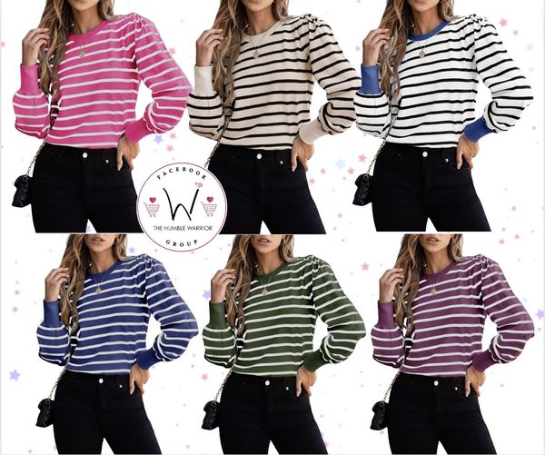 Dokotoo striped puff sleeve sweaters