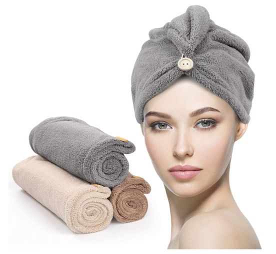 set of THREE quick dry hair turbans.