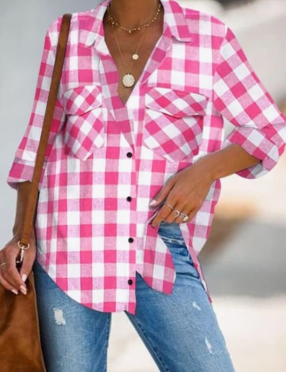 Flannel roll up sleeve plaid button down shirts!