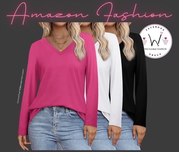 set of three v-neck long sleeve tees