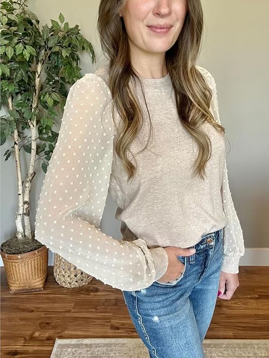 WIHOLL sheer sleeve top