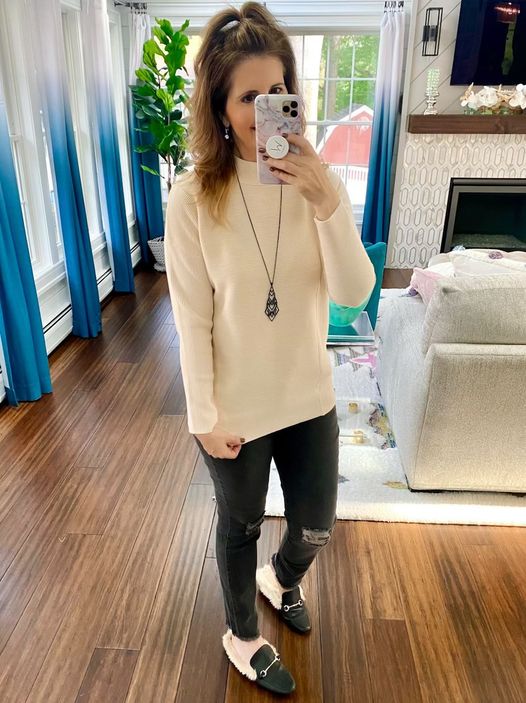 BTFBM mock neck ribbed sweater