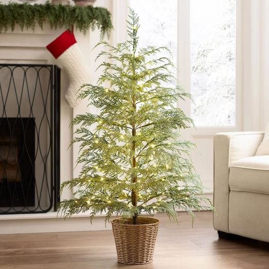 Potted 4ft Pre-Lit Twinkle LED Cypress Artificial Christmas Tree